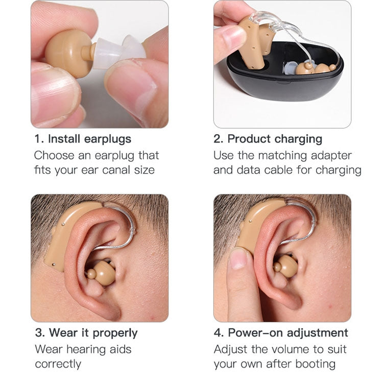 Elderly Use Can Charge Sound Amplifier Hearing Aid, Specification: EU Plug(Blue Double Machine+Black Charging Bin)