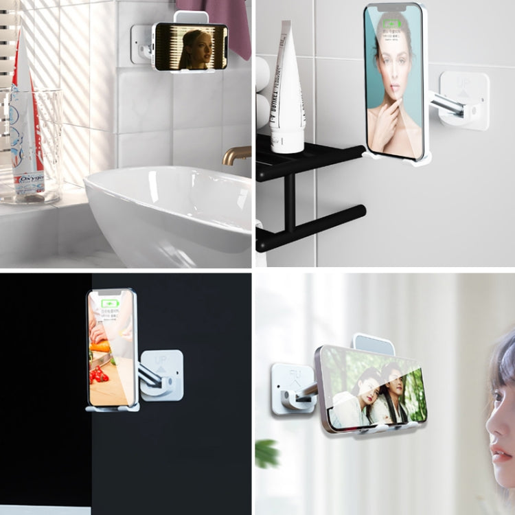 2 PCS T11 Wall Paste Mobile Phone Bracket Foldable Lift Bathroom Kitchen Wall Bracket(White)