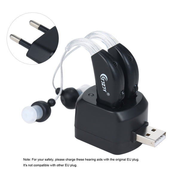 Rechargeable Hearing Aids for Seniors Personal Sound Amplifier with Charging Base,EU Plug(Black)