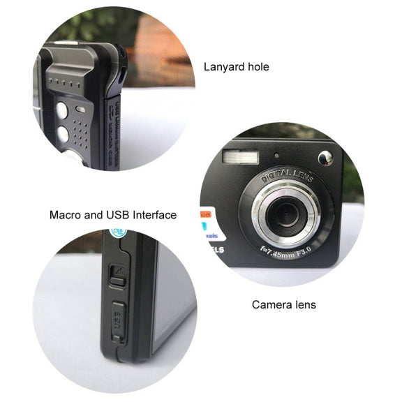 K09 48 Million Pixel CCD HD Digital Camera Retro Self-Portrait Video Camera(Black)