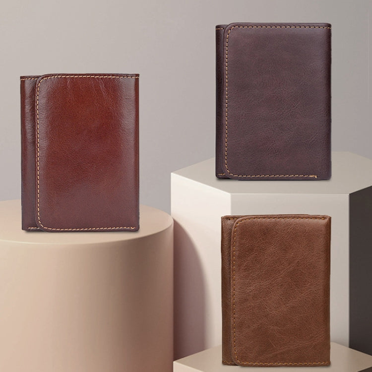 Men Casual Retro RFID Blocking Anti-Scanning Cowhide Leather Short Wallet(Coffee)