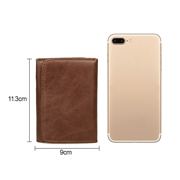 Men Casual Retro RFID Blocking Anti-Scanning Cowhide Leather Short Wallet(Coffee)
