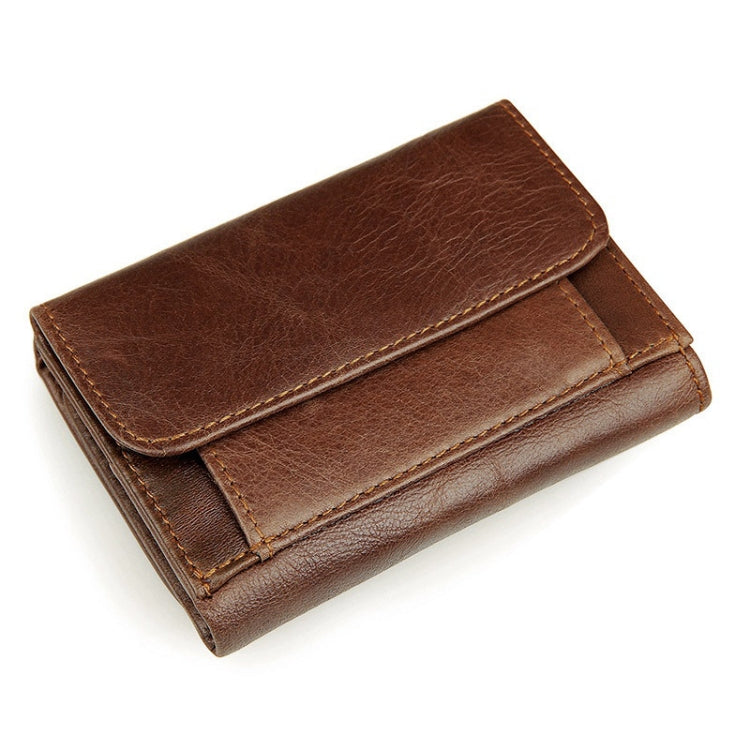 Men Casual Retro RFID Blocking Anti-Scanning Cowhide Leather Short Wallet(Coffee)