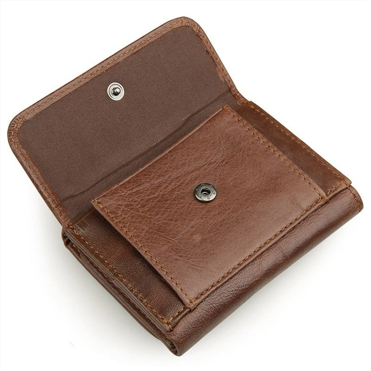 Men Casual Retro RFID Blocking Anti-Scanning Cowhide Leather Short Wallet(Coffee)