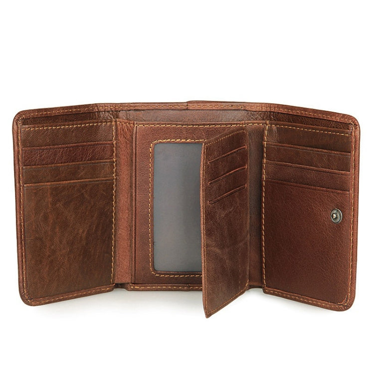 Men Casual Retro RFID Blocking Anti-Scanning Cowhide Leather Short Wallet(Coffee)