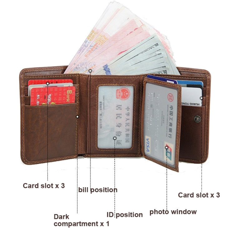 Men Casual Retro RFID Blocking Anti-Scanning Cowhide Leather Short Wallet(Coffee)