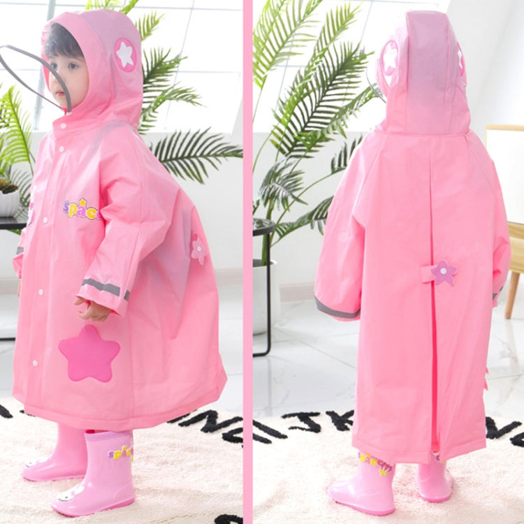 Large Hat Brim Cartoon Print Children Raincoat with Schoolbag Seat, Size: M(Pink)