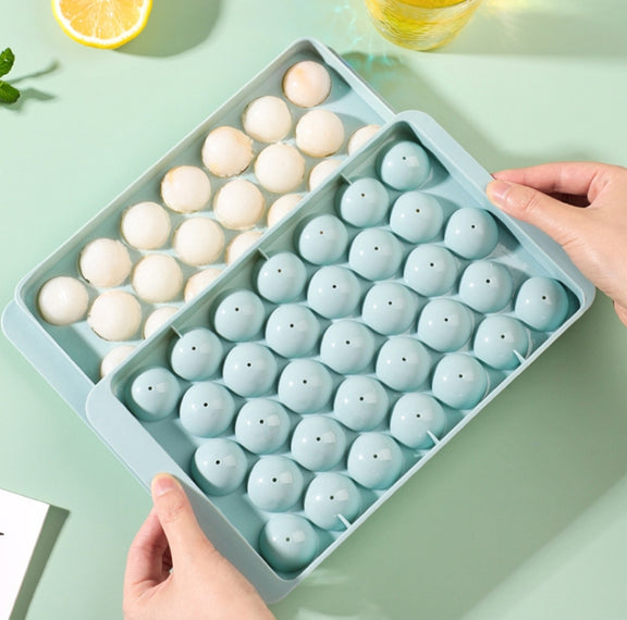 33 Grid Round Ice Hockey Mold With Lid Ice Box Small Marble Ice Tray, Random Color Delivery