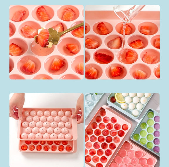 33 Grid Round Ice Hockey Mold With Lid Ice Box Small Marble Ice Tray, Random Color Delivery