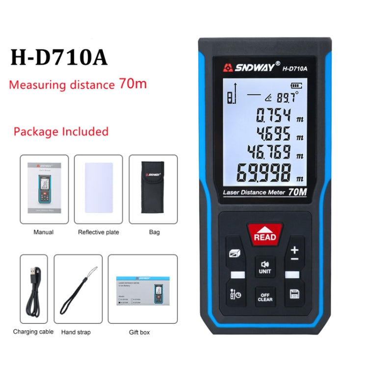SNDWAY H-D710A Handheld Laser Rangefinder Infrared Measuring Instrument, Distance: 70m