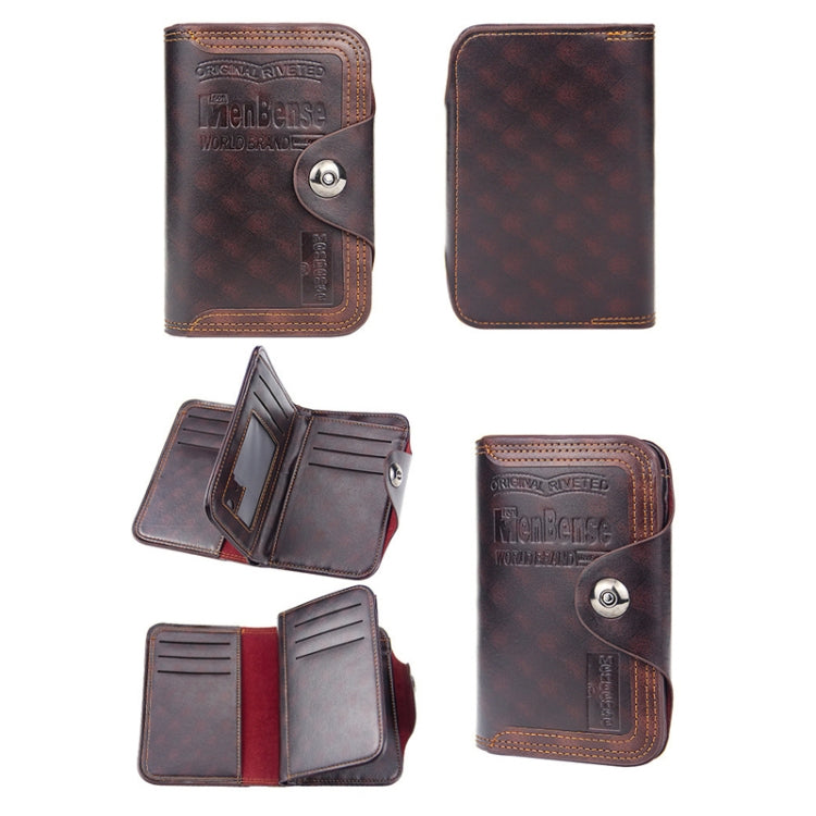 Menbense Short Fashion Leisure Magnetic Buckle Large Capacity 3 Fold Male Wallet(Dark Brown)