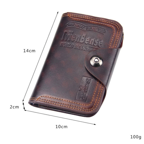 Menbense Short Fashion Leisure Magnetic Buckle Large Capacity 3 Fold Male Wallet(Dark Brown)