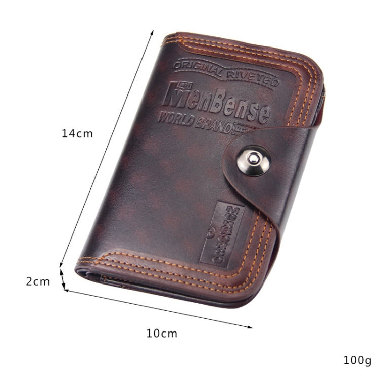 Menbense Short Fashion Leisure Magnetic Buckle Large Capacity 3 Fold Male Wallet(Dark Brown)