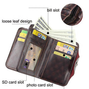Menbense Short Fashion Leisure Magnetic Buckle Large Capacity 3 Fold Male Wallet(Dark Brown)