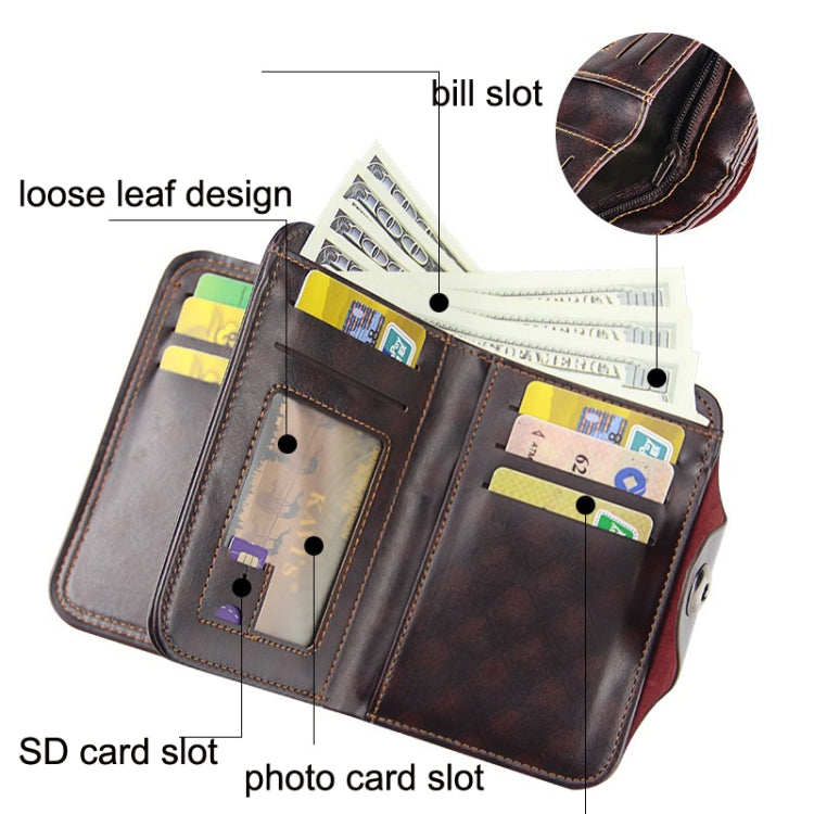Menbense Short Fashion Leisure Magnetic Buckle Large Capacity 3 Fold Male Wallet(Dark Brown)