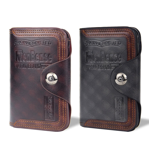 Menbense Short Fashion Leisure Magnetic Buckle Large Capacity 3 Fold Male Wallet(Dark Brown)