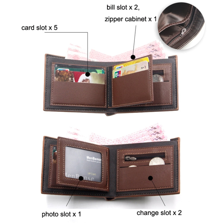 Menbense Hot Stamping Hinge Short Matte Multi-Card Large Capacity Male Wallet(D3301-4 Light Brown)