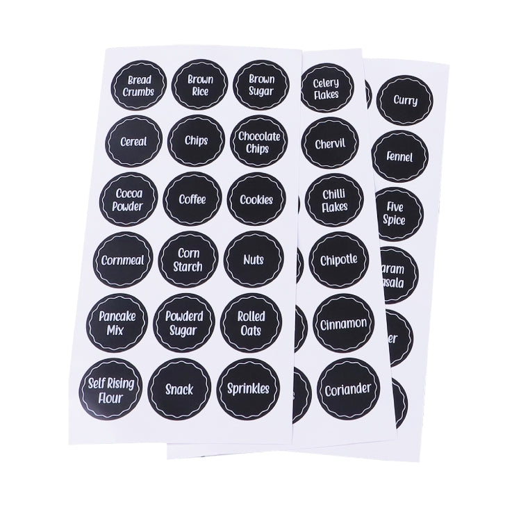 144 PCS Printed Spice Jar Labels Pantry Stickers Blackboard Stickers(Diameter 3.8cm)