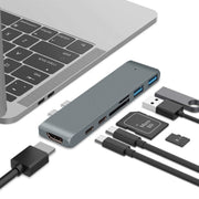 7 In 1 100W USB 3.1 To 20VPD+Card Reader Data+HUB+HDMI 4K Converter(Gray)