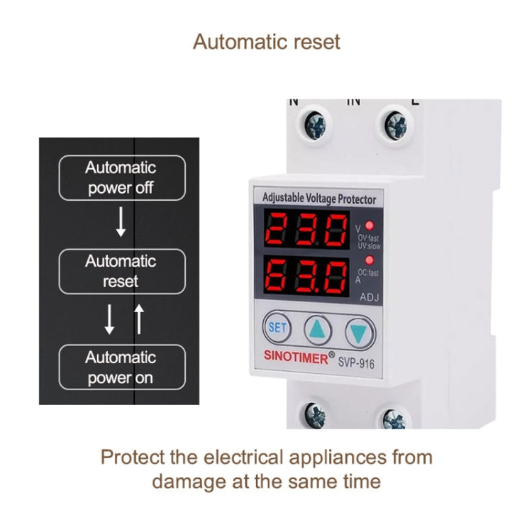 SINOTIMER SVP-916 Adjustable Self-resetting Over-voltage Under-voltage Protector, Current: 40A