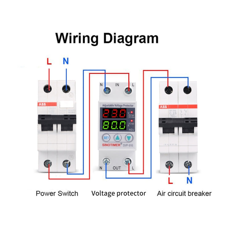 SINOTIMER SVP-916 Adjustable Self-resetting Over-voltage Under-voltage Protector, Current: 40A