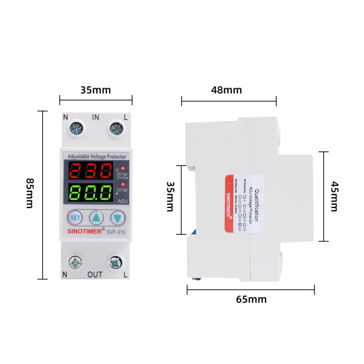 SINOTIMER SVP-916 Adjustable Self-resetting Over-voltage Under-voltage Protector, Current: 63A