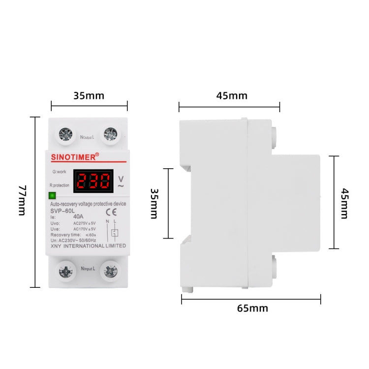 SINOTIMER 220V LED Digital Display Delay Automatic Reset Under-voltage Protector(SVP-60L)