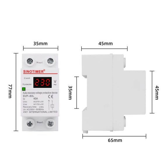 SINOTIMER 220V LED Digital Display Delay Automatic Reset Under-voltage Protector(SVP-60L)