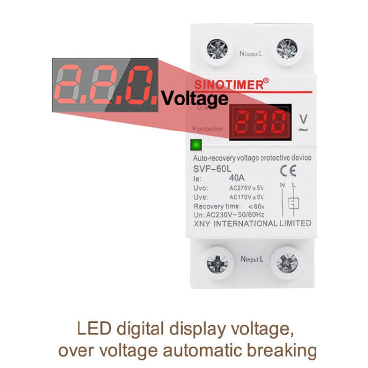 SINOTIMER 220V LED Digital Display Delay Automatic Reset Under-voltage Protector(SVP-60L)