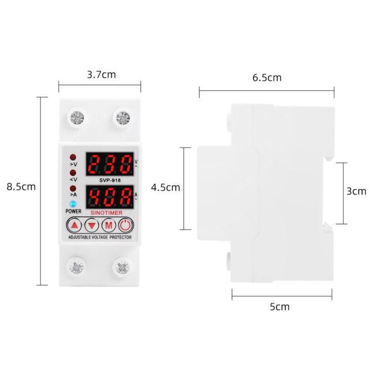 SINOTIMER SVP-918 Adjustable Self-resetting Intelligent  Over-voltage Under-voltage Protector, Current:  63A