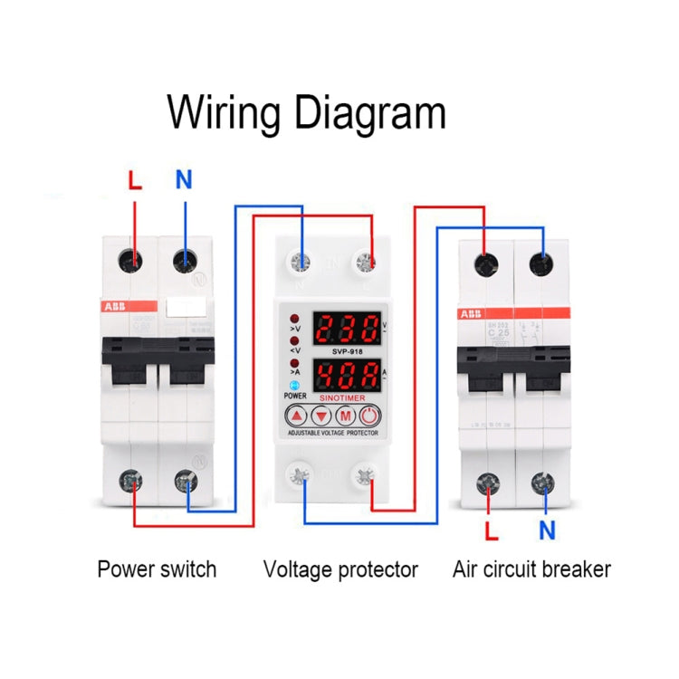 SINOTIMER SVP-918 Adjustable Self-resetting Intelligent  Over-voltage Under-voltage Protector, Current:  63A