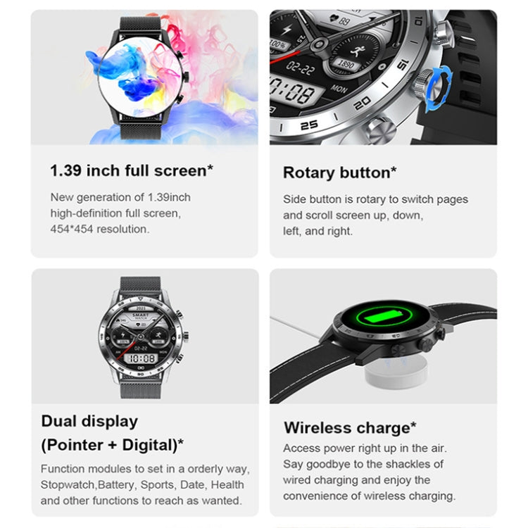 LOANIY DT70 Analog Digital Dual Display Smart Call Watch(Silver Steel)