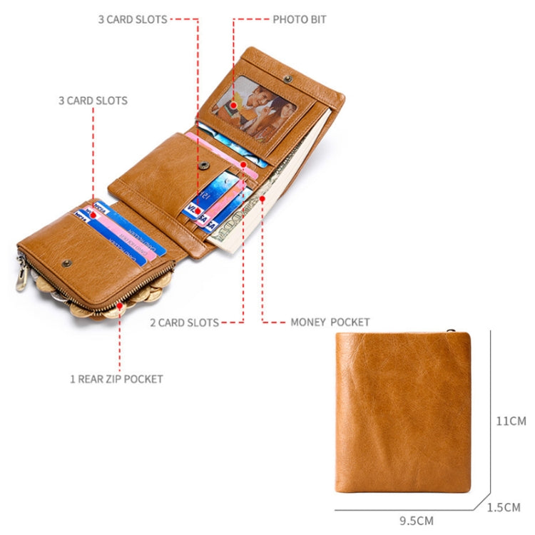 TP-191 RFID Multifunctional Tri-Fold Retro Men Genuine Leather Wallet(Coffee)