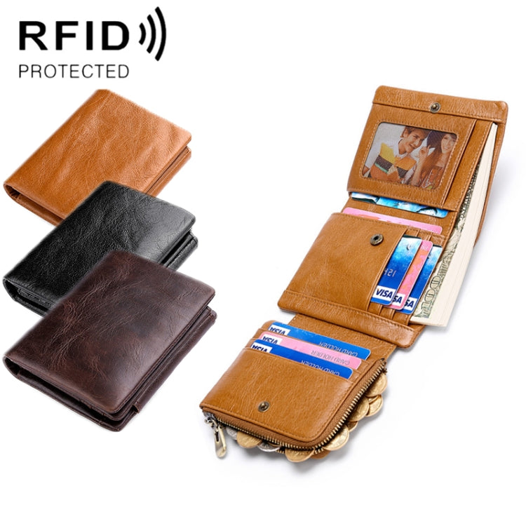 TP-191 RFID Multifunctional Tri-Fold Retro Men Genuine Leather Wallet(Black)