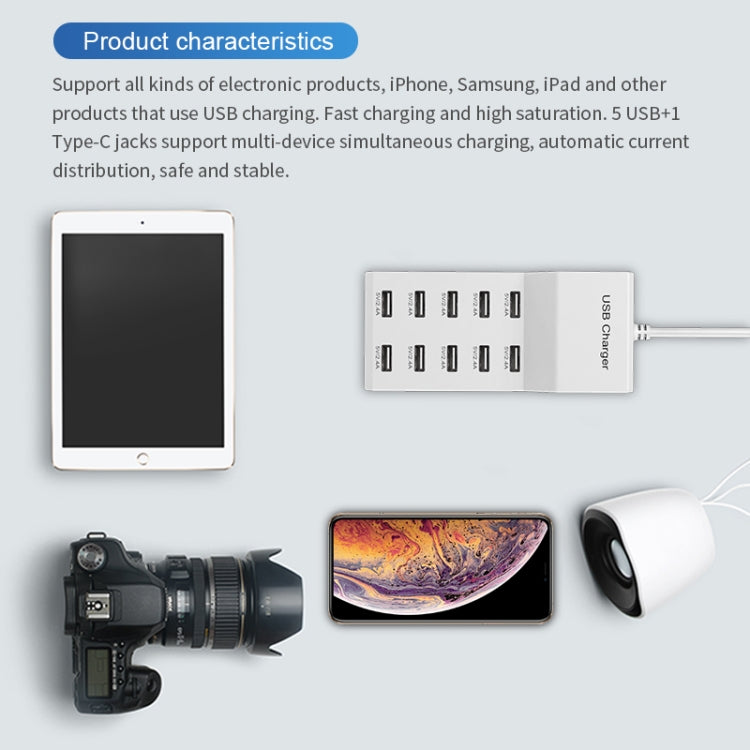 USB Multi-port Charger Mobile Phone Fast Charging Universal Fast Adapter 10 Interface US Plug