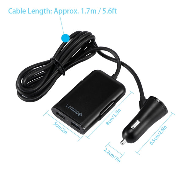 2PCS QC3.0 Four Ports Fast 5V 8A Car Charger Back Seat Charger(Black)