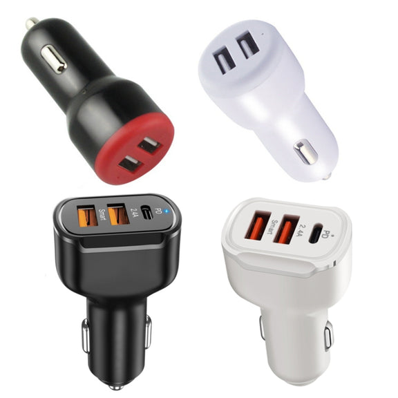 2PCS PD+2.4A Dual USB Car Charger, Style: 3 Ports (White)
