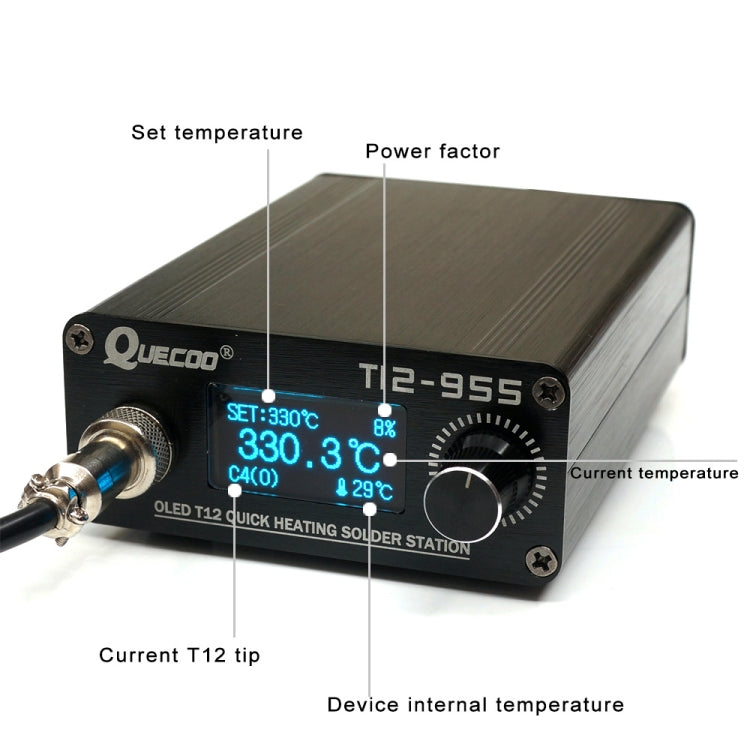 QUECOO 1.3-inch Screen Constant Temperature Soldering Iron, Set: US Plug (955+907)