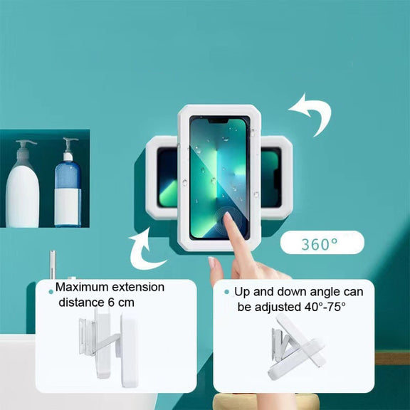 Retractable Rotating Bathroom Water-resistant Mobile Phone Box Wall Mount Mobile Phone Holder(White)