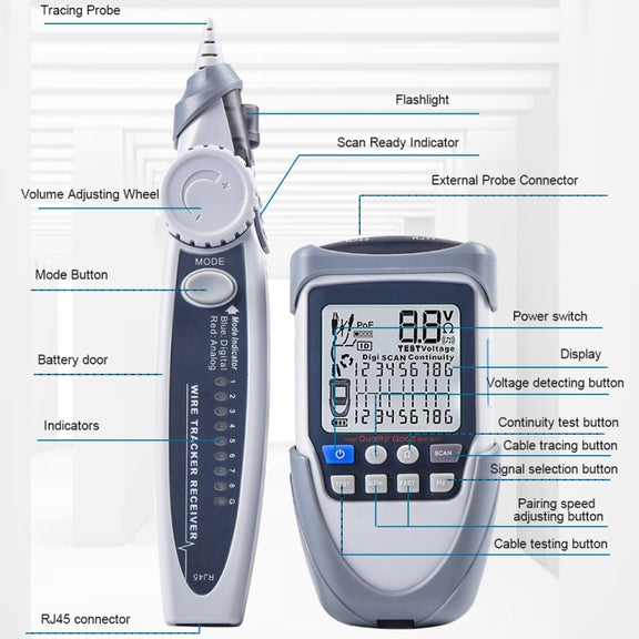 ET612 Network Cable Tester Wire Tracker Battery Voltage POE Test Multi-function Cable Tester
