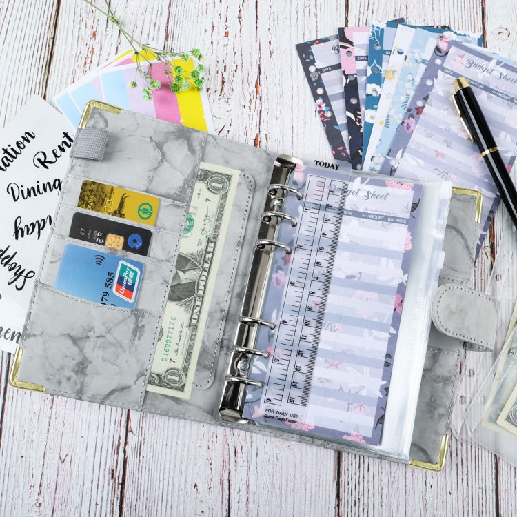 A6 Binder Budget Book Marbled Notebook PU Leather Binder(Black)