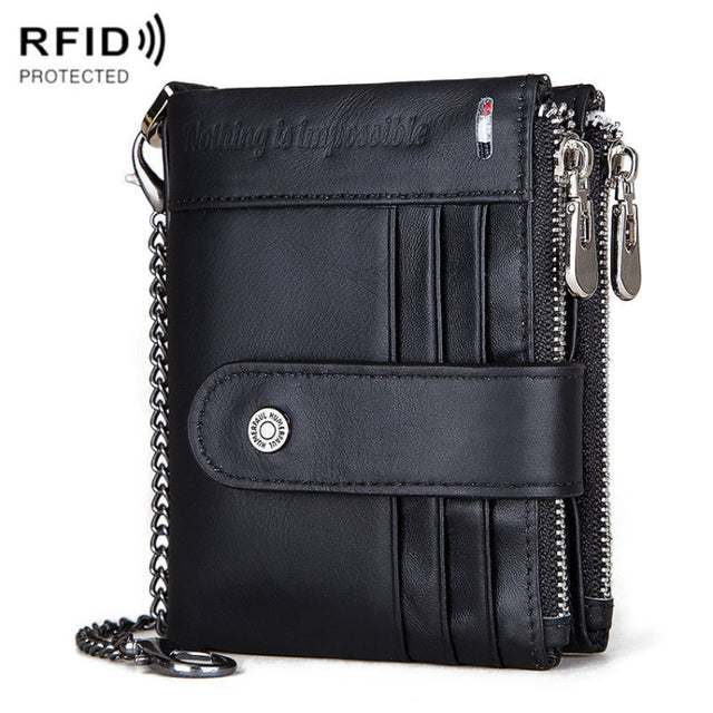 HUMERPAUL BP896 RFID Anti-Theft Brush Dual Zipper Leather Wallet Multi-Card Men Purse(Black)
