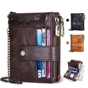 HUMERPAUL BP896 RFID Anti-Theft Brush Dual Zipper Leather Wallet Multi-Card Men Purse(Dark Brown)