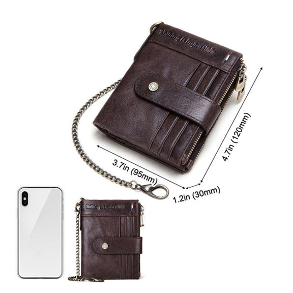 HUMERPAUL BP896 RFID Anti-Theft Brush Dual Zipper Leather Wallet Multi-Card Men Purse(Black)
