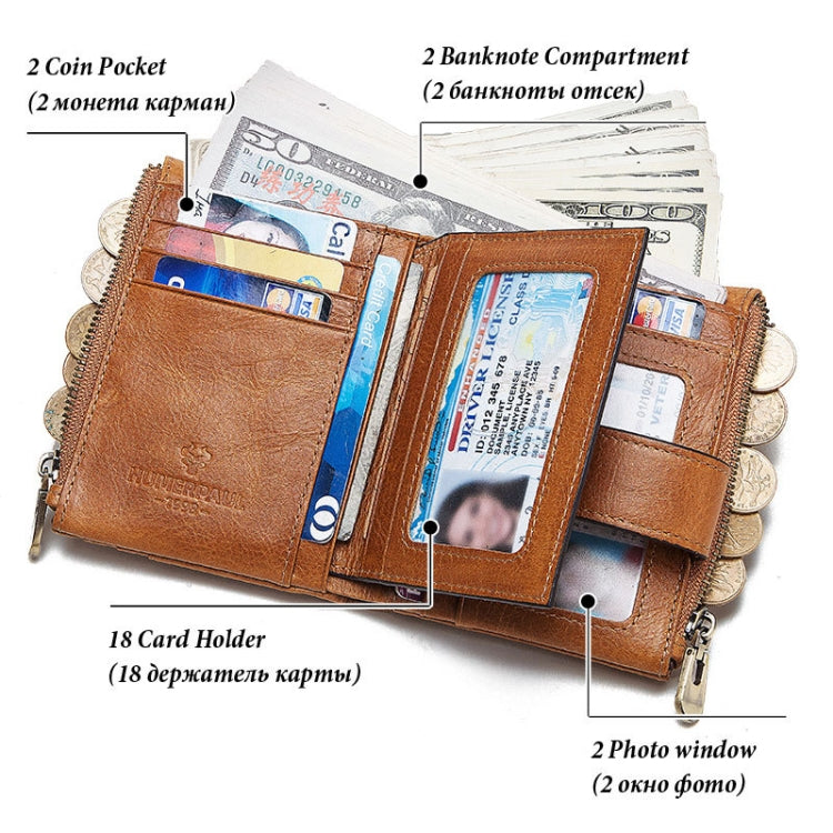 HUMERPAUL BP896 RFID Anti-Theft Brush Dual Zipper Leather Wallet Multi-Card Men Purse(Brown)