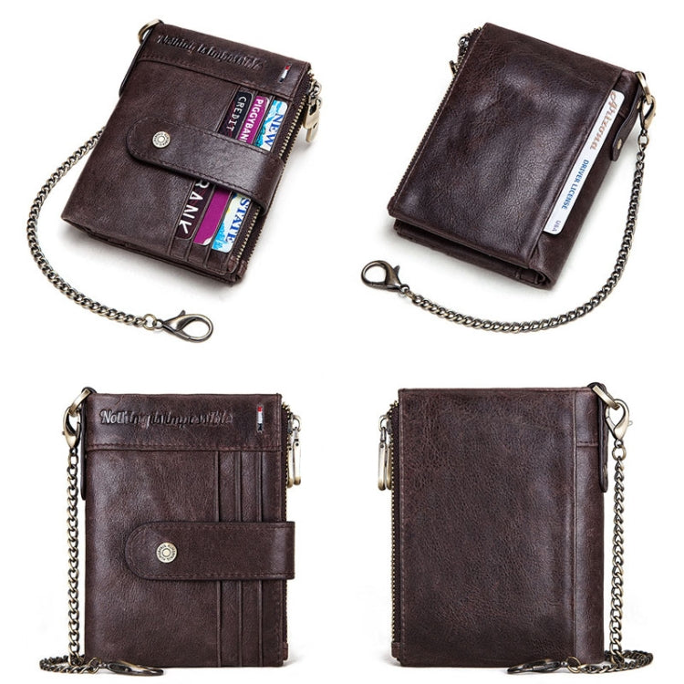 HUMERPAUL BP896 RFID Anti-Theft Brush Dual Zipper Leather Wallet Multi-Card Men Purse(Dark Brown)