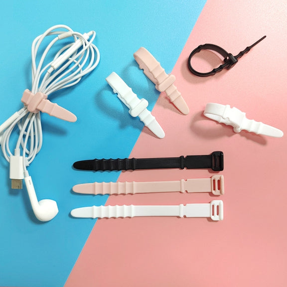 3 Sets 20pcs/Set  Fishbone Silicone Cable Tie Cable Organizer Winder, Color: White Ice Color