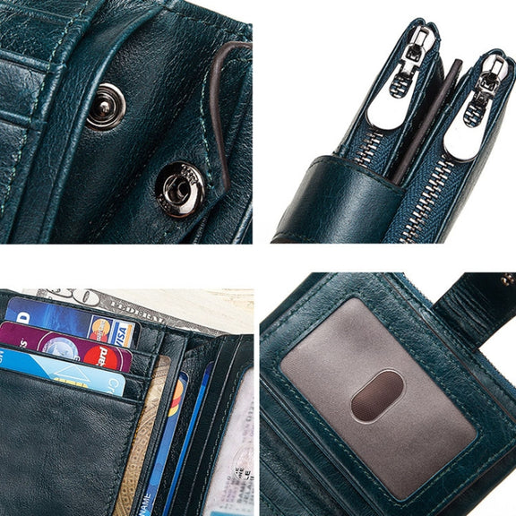 BP804 RFID Anti-Theft Wallet Multi-Function Buckle Zipper Retro Leisure Coin Purse(Brown)