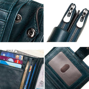 BP804 RFID Anti-Theft Wallet Multi-Function Buckle Zipper Retro Leisure Coin Purse(Blue)