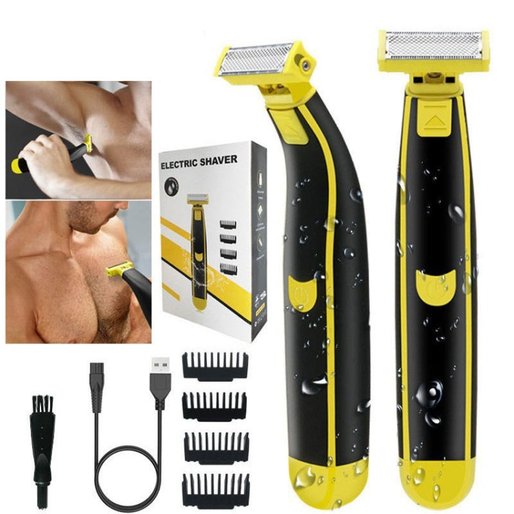 Electric Razor Portable USB Rechargeable Men Shaver(Yellow Black)